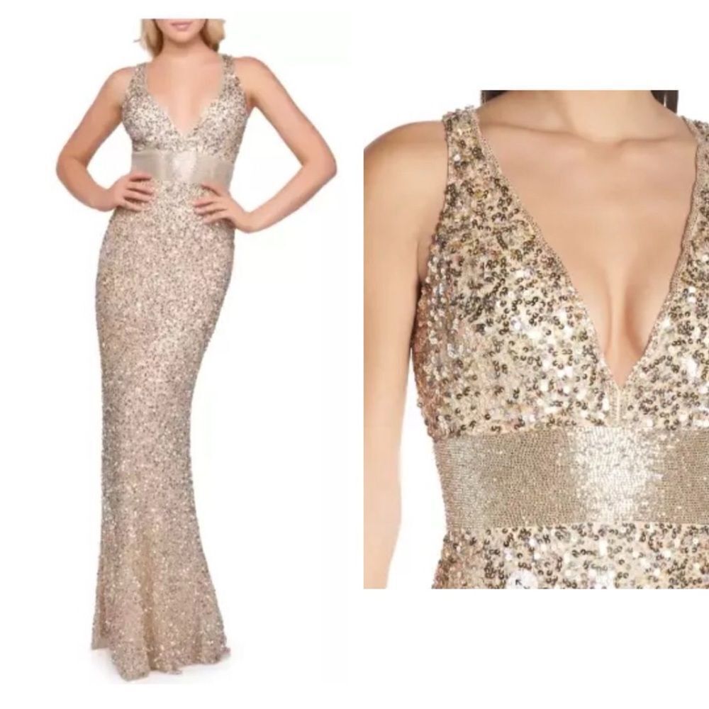 Mac Duggal Nude Sequined Sleeveless Column Gown | SIze 10
